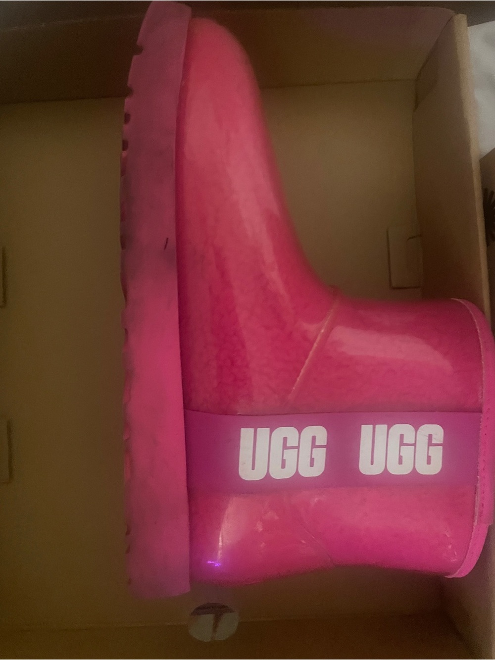 UGG Women’s Hot Pink Glossy Short Rain Boot